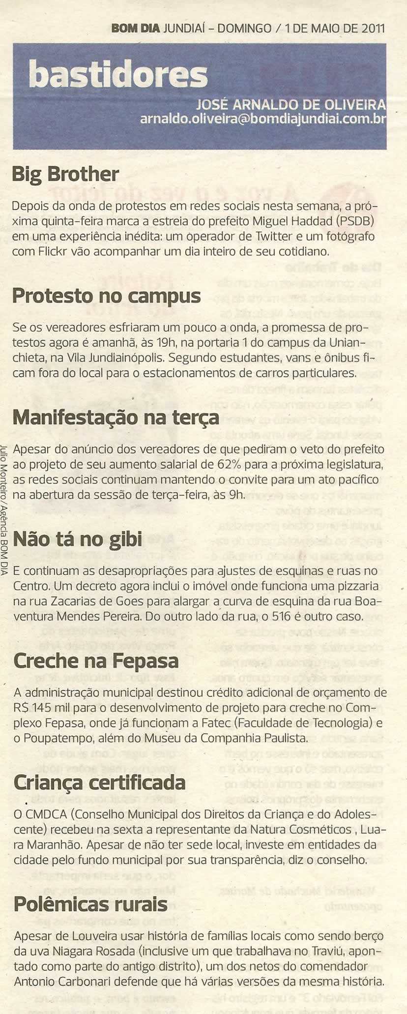 Bom Dia Jundiaí - 01/05/2011