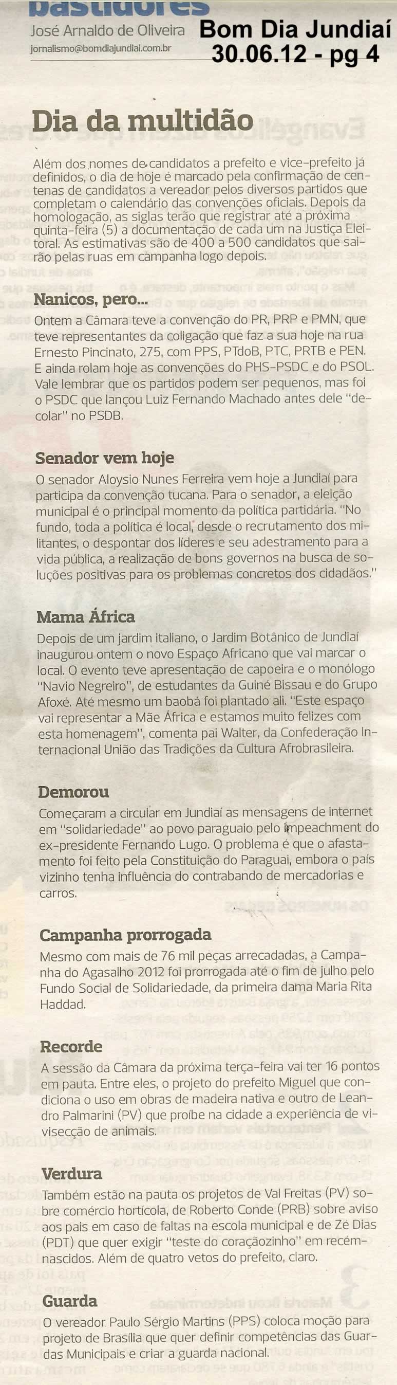 Bom Dia Jundiaí - 30/06/2012