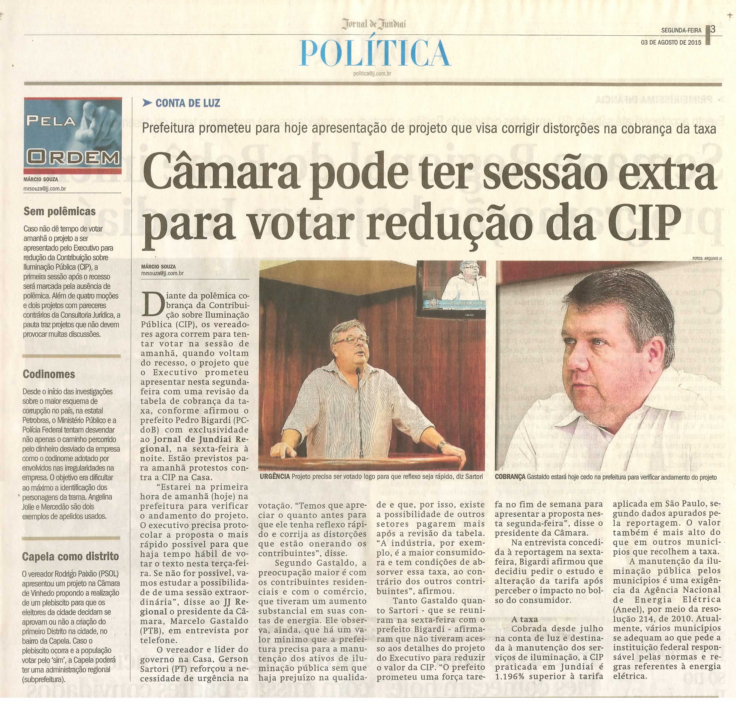 JJ - 03/08/15 - pg 3 - política - Câmara pode ter sessão extra para votar redução da CIP -