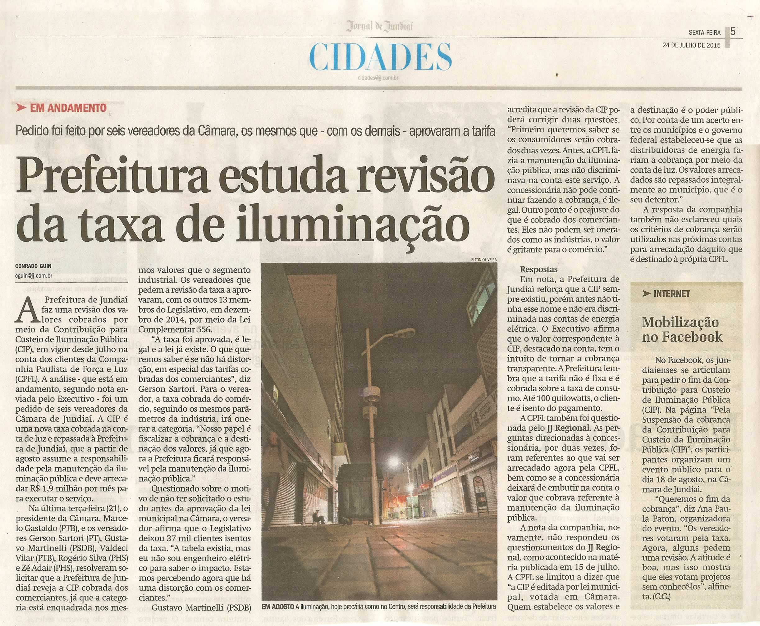 JJ - 24/07/15 - pg 5 - cidades - Prefeitura estuda revisão da taxa de iluminação -