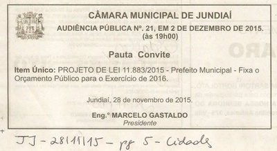 JJ - 28/11/15 - pg 5 - Cidades - Audiência Pública nº 21 da Câmara Municipal de Jundiaí
