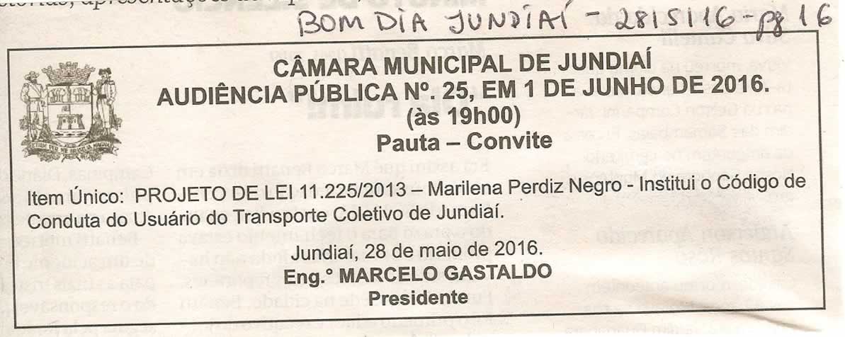 Bom Dia Jundiaí - 28/05/16 - pg 16 - Audiência Pública nº 25 - Câmara Municipal de Jundiaí