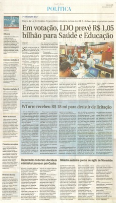 Em votação, LDO prevê R$ 1,05 bilhão para Saúde e Educação -