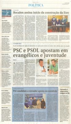 JJ - 01/07/16 - pg 3 - política - Bocalon assina início da construção da Etec - PSC e PSOL apostam em evangélicos e juventude -
