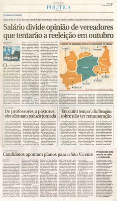 JJ - 07/08/16 - pg 3 - política - Salário divide opinião de vereadores que tentarão a reeleição em outubro -