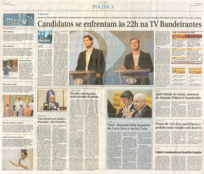 JJ - 07/10/16 - pgs 2 e 3 - política - Candidatos se enfrentam às 22h na TV Bandeirantes -