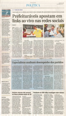 JJ - 10/10/16 - pg 3 - política - Prefeituráveis apostam em links ao vivo nas redes sociais -