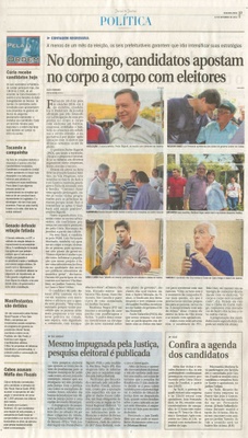 JJ - 12/09/16 - pg 3 - política - No domingo, candidatos apostam no corpo a corpo com eleitores - Mesmo impugnada pela Justiça, pesquisa eleitoral é publicada -