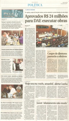 JJ - 13/07/16 - pg 3 - política - Aprovados R$ 24 milhões para DAE executar obras - Cargos de diretores passarão a efetivos - pela ordem -
