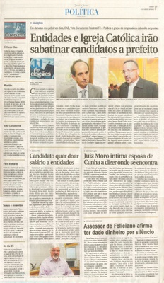 JJ - 13/08/16 - pg 3 - política - Entidades e Igreja Católica irão sabatinar candidatos a prefeito - Candidato quer doar salário a entidades -