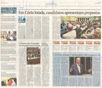 JJ - 13/09/16 - pgs 2 e 3 - política - Em Cúria lotada, candidatos apresentam propostas - Câmara vota concessão de área para novo Fórum - 