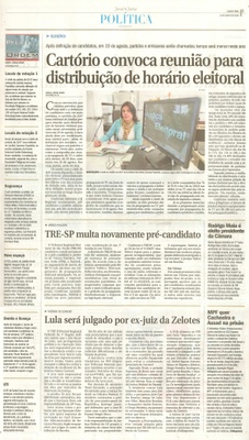 JJ - 14/07/16 - pg 3 - política - Cartório convoca reunião para distribuição de horário eleitoral - TRE-SP multa novamente pré-candidato -