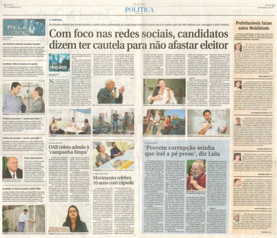 JJ - 16/09/16 - pgs 2 e 3 - política - Com foco nas redes sociais, candidatos dizem ter cautela para não afastar eleitor - OAB coleta adesão à 'campanha limpa' -
