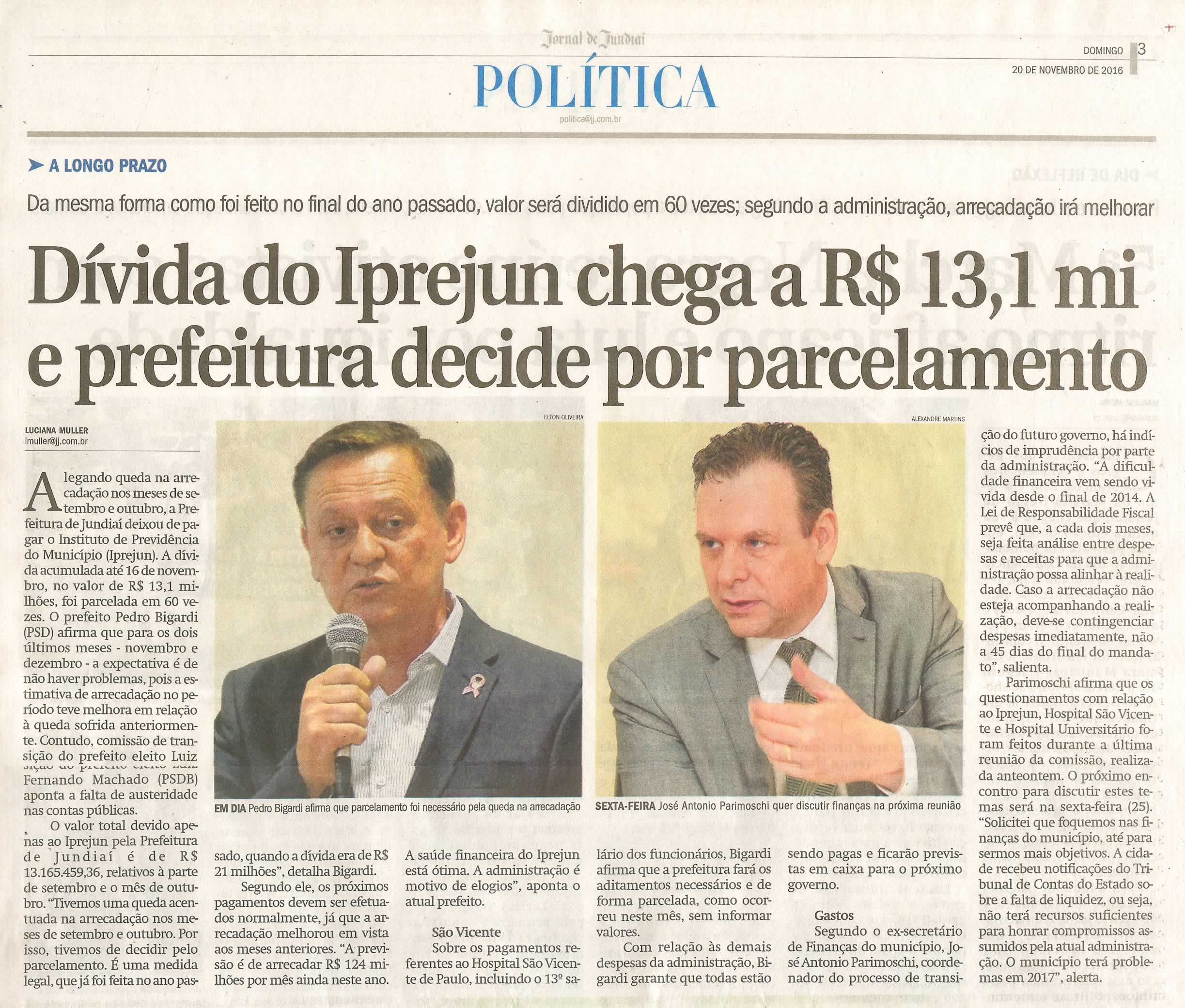 JJ - 20/11/16 - pg 3 - Dívida do Iprejun chega a R$ 13,1 mi e prefeitura decide por parcelamento -