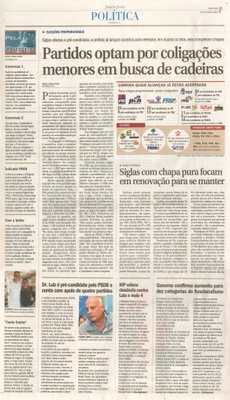 JJ - 22/07/16 - pg 3 - política - Partidos optam por coligações menores em busca de cadeiras - Siglas com chapa pura focam em renovação para se manter -