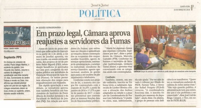 JJ - 23/03/16 - pg 3 - política - Em prazo legal, Câmara aprova reajustes a servidores da Fumas -
