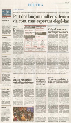 JJ - 23/07/16 - pg 3 - política - Partidos lançam mulheres dentro da cota, mas esperam elegê-las -