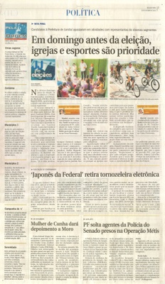 JJ - 24/10/16 - pg 3 - política - Em domingo antes da eleição, igrejas e esportes são prioridade -