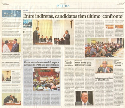 JJ - 25/10/16 - pgs 2 e 3 - política - Vereadores discutem critério para isenção de IPTU aos aposentados - Entre indiretas, candidatos têm último 'confronto' -