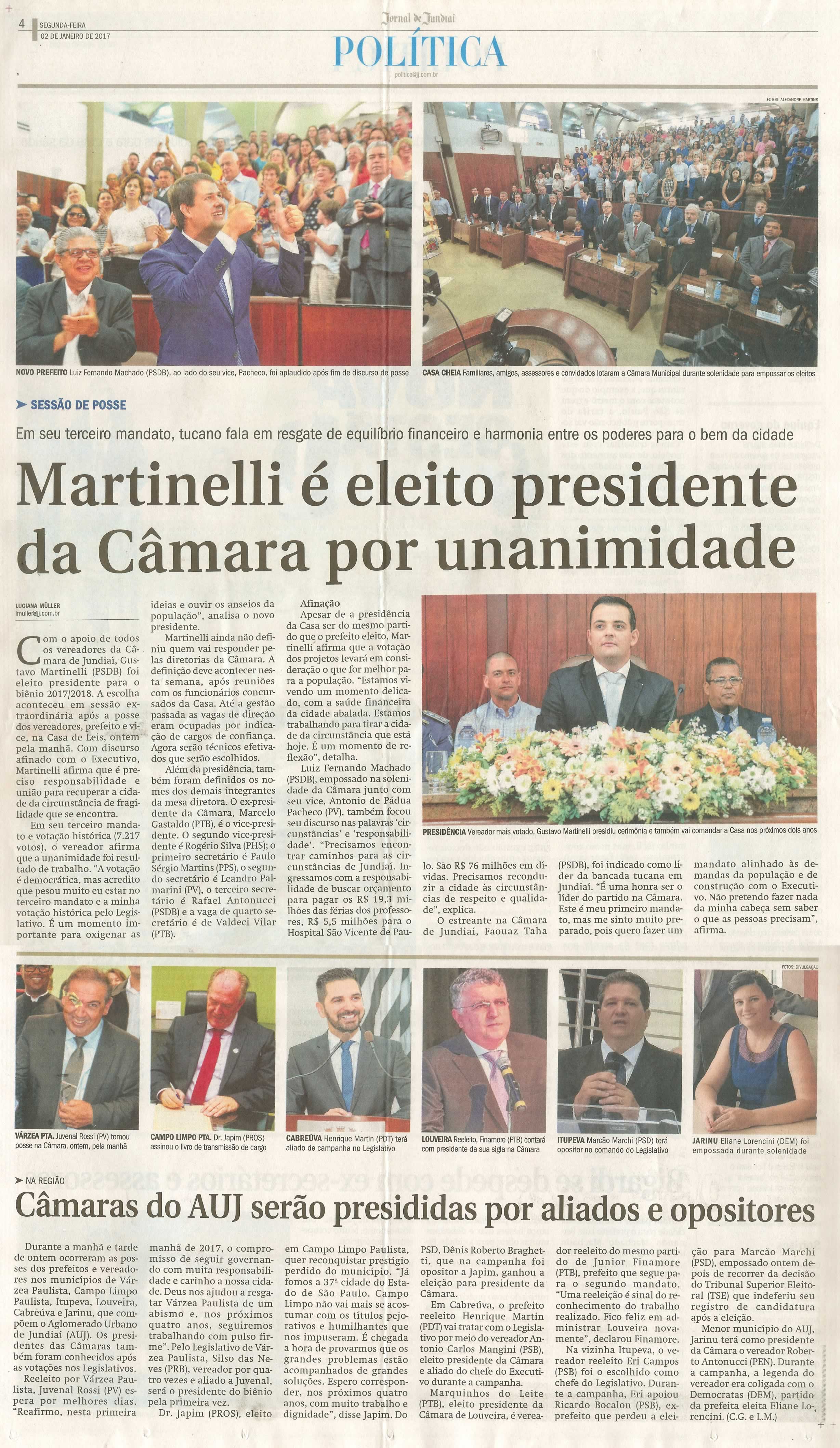 JJ - 02/01/17 - pg 4 - política - Martinelli é eleito presidente da Câmara por unanimidade -