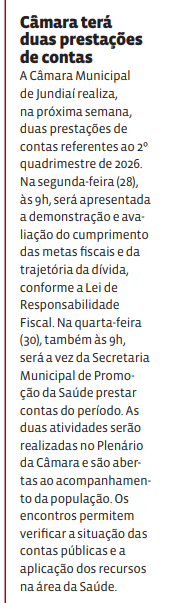 Câmara terá duas prestações de contas