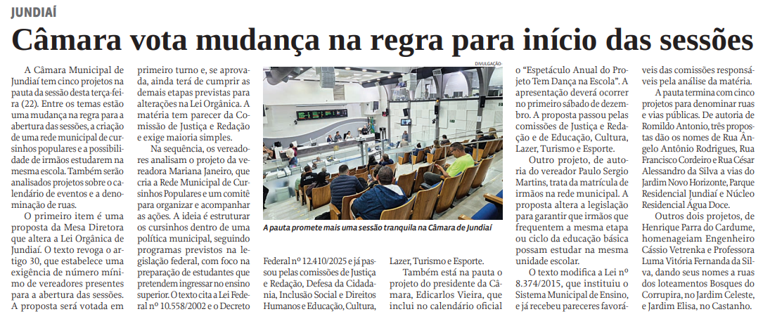 Câmara vota mudança na regra para início das sessões
