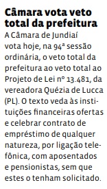 Câmara vota veto total da prefeitura