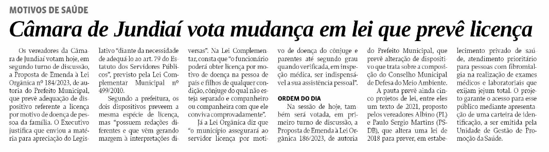 Câmara de Jundiaí vota mudança em lei que prevê licença