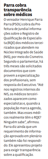 Parra cobra transparência sobre médicos
