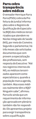 Parra cobra transparência sobre médicos