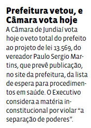 Prefeitura vetou, e Câmara vota hoje