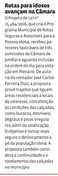 Rotas para idosos avançam na Câmara