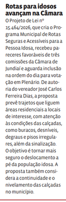 Rotas para idosos avançam na Câmara