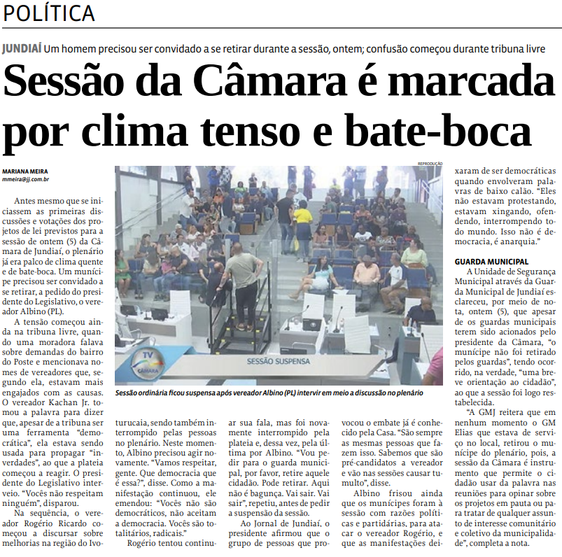 Sessão da Câmara é marcada por clima tenso e bate-boca