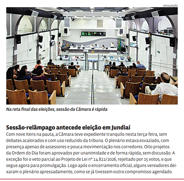 Sessão-relâmpago antecede eleição em Jundiaí