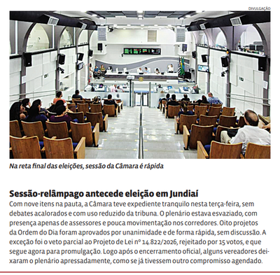 Sessão-relâmpago antecede eleição em Jundiaí