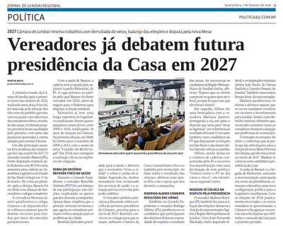 Vereadores já debatem futura presidência da Casa em 2027