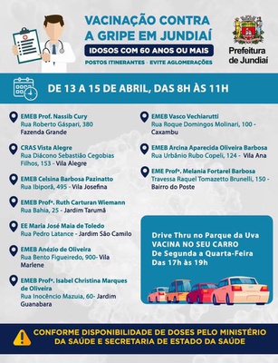 Idosos terão novos postos de Vacinação contra Gripe exclusivos até dia 15